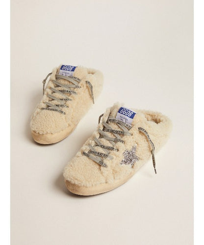 SUPER-STAR SABOT SHEARLING UPPER GLITTER STAR NATURAL WHITE/SILVER
