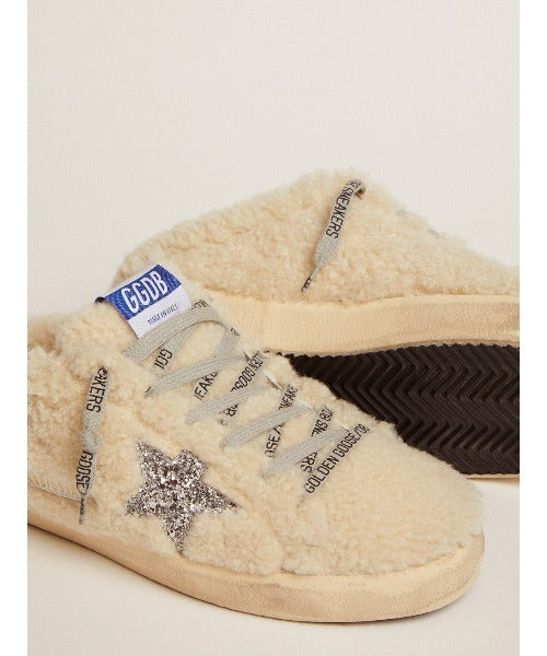 SUPER-STAR SABOT SHEARLING UPPER GLITTER STAR NATURAL WHITE/SILVER