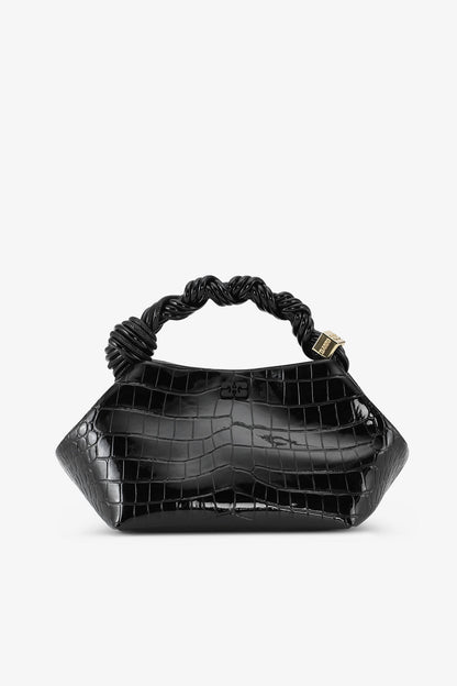 GANNI BOU BAG SMALL PATENT CROCO BLACK