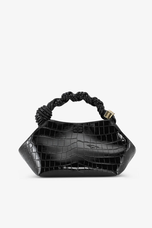 GANNI BOU BAG SMALL PATENT CROCO BLACK