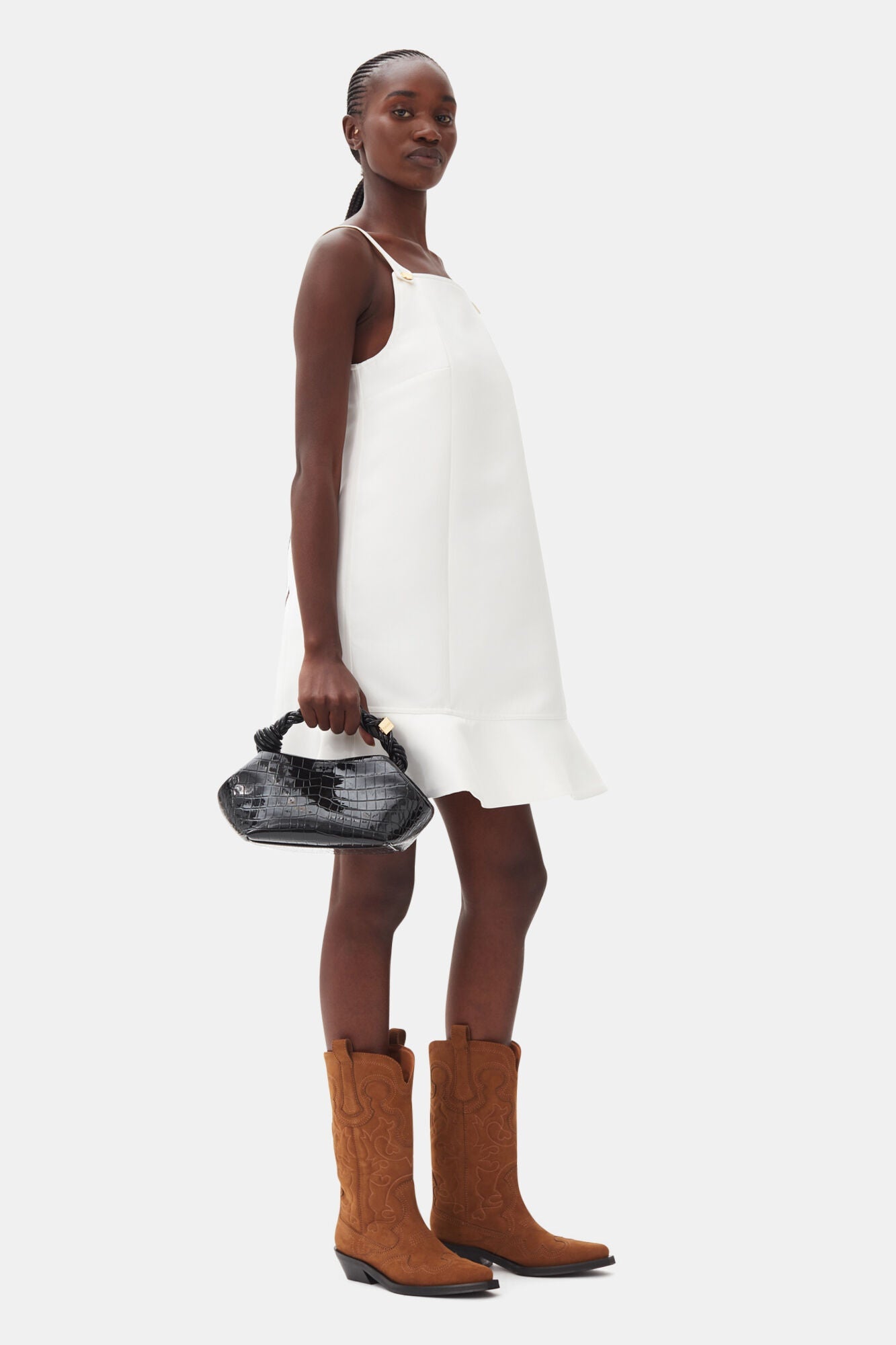 GANNI BOU BAG SMALL PATENT CROCO BLACK