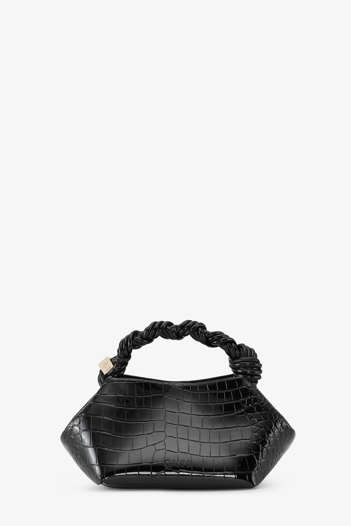 GANNI BOU BAG SMALL PATENT CROCO BLACK