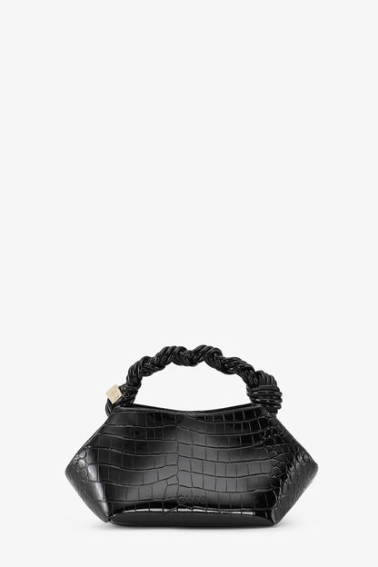 GANNI BOU BAG SMALL PATENT CROCO BLACK