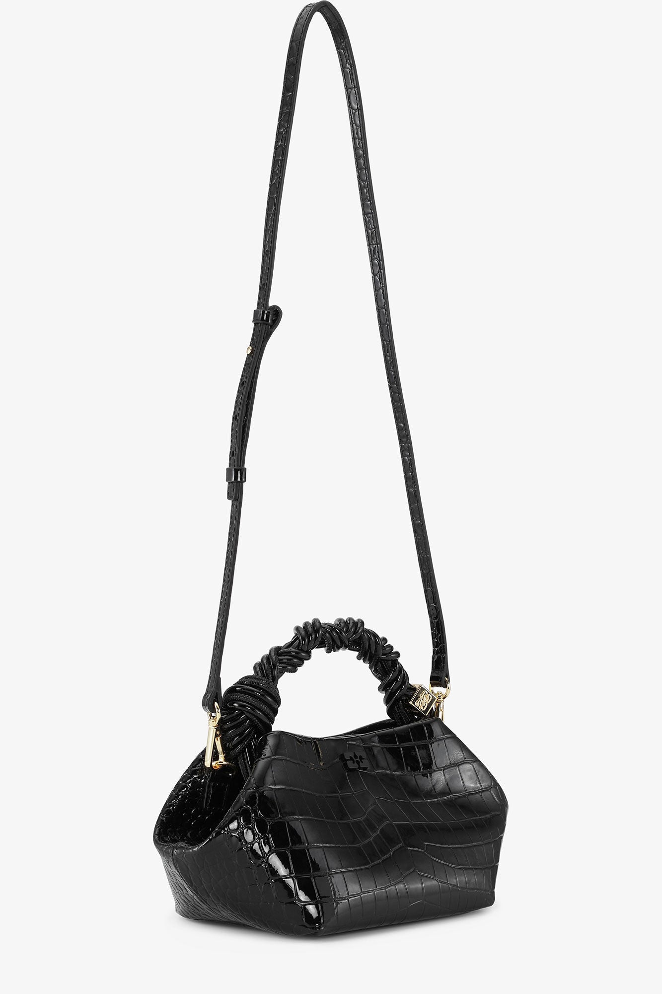 GANNI BOU BAG SMALL PATENT CROCO BLACK