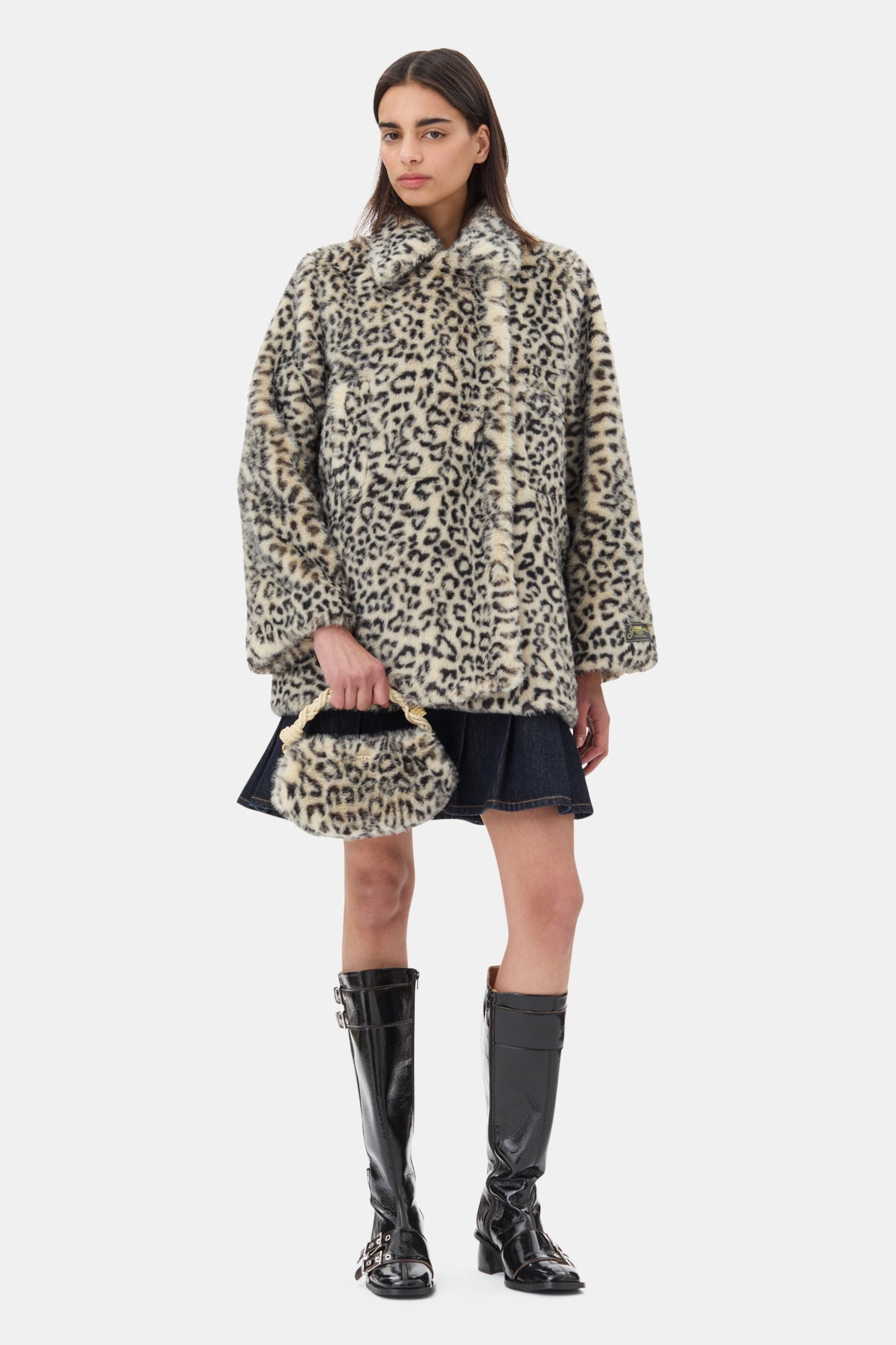 GANNI BOU BAG MINI FUR PRINT LEOPARD
