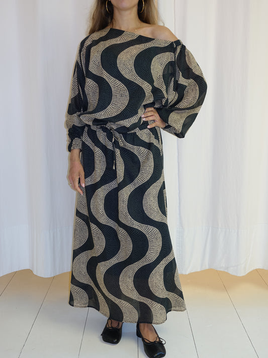 ALAYIA DRESS BLACK BEIGE TILE