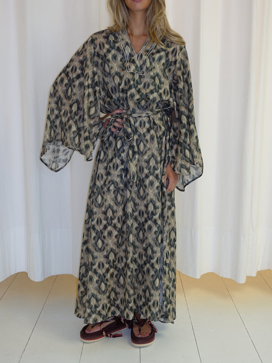 ANASTASIA DRESS BROWN BEIGE IKAT