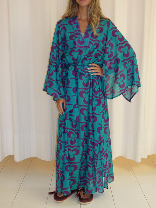 ANASTASIA DRESS TURQUOISE PURPLE IKAT