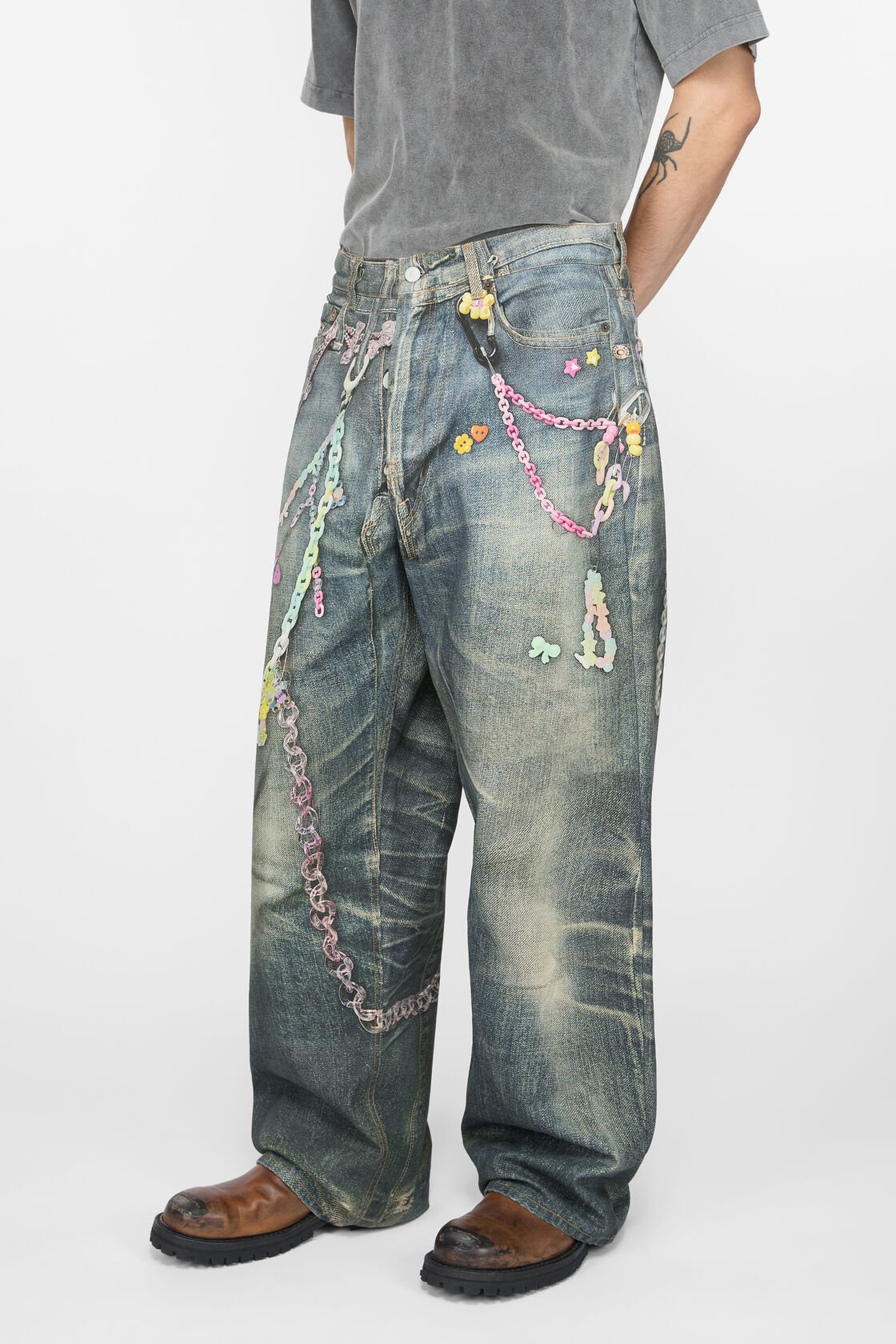 PRINTED JEANS MID BLUE