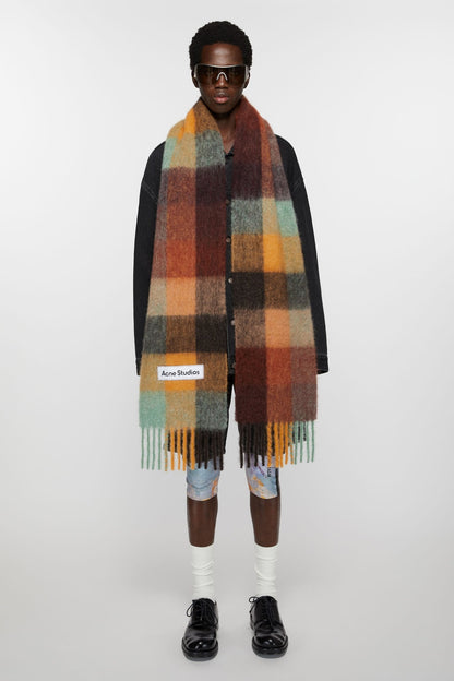 HEAVY SCARF CHESTNUT BROWN/YELLOW/GREEN