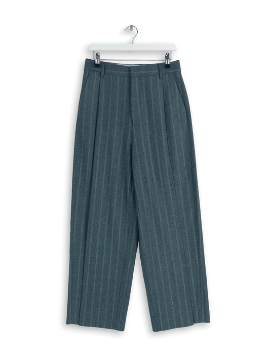 WIDE PLEATED STRIPED TROUSERS GREY BLUE STRIPE