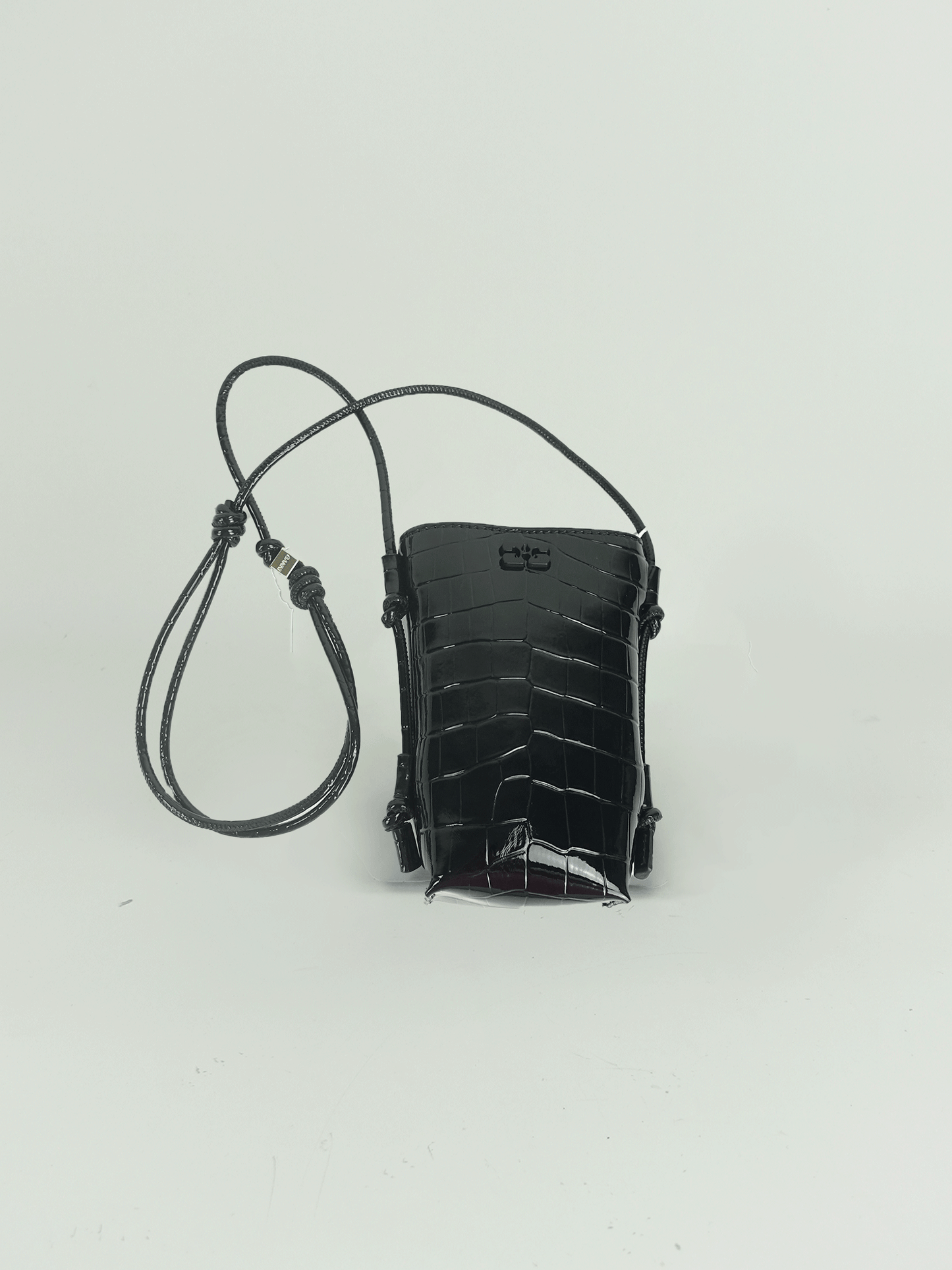 GANNI BOU CROSSBODY PATENT CROCO BLACK