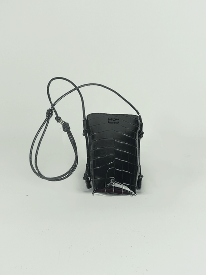 GANNI BOU CROSSBODY PATENT CROCO BLACK