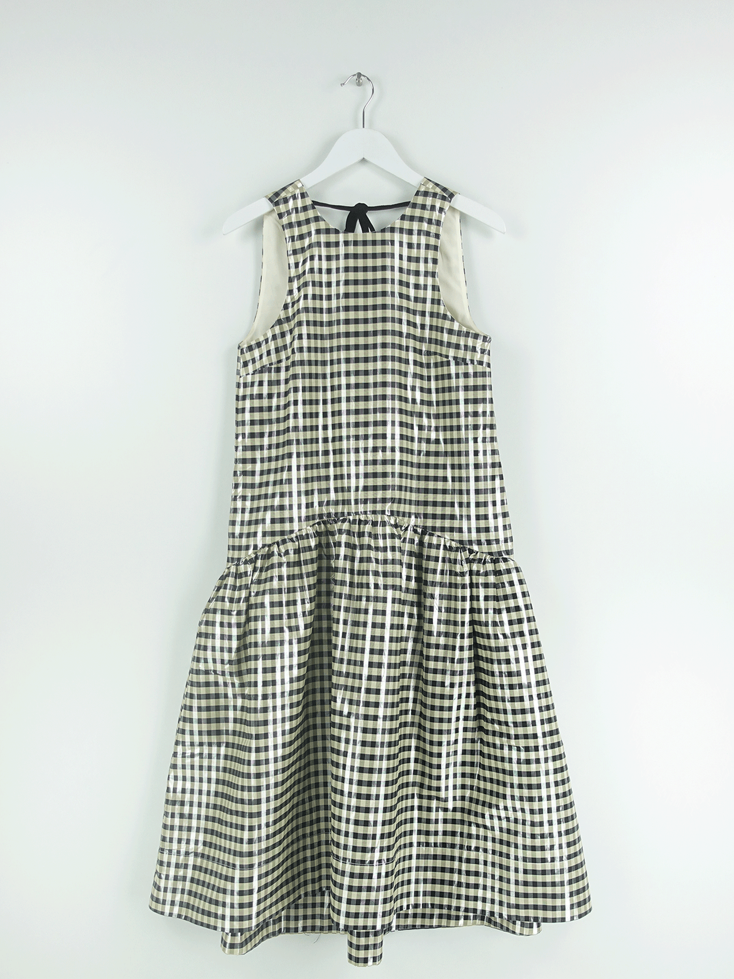 SHINY CHECK JACQUARD MIDI DRESS LEMON ICING