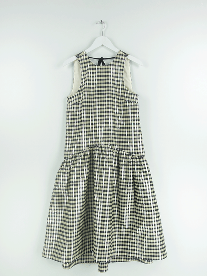 SHINY CHECK JACQUARD MIDI DRESS LEMON ICING