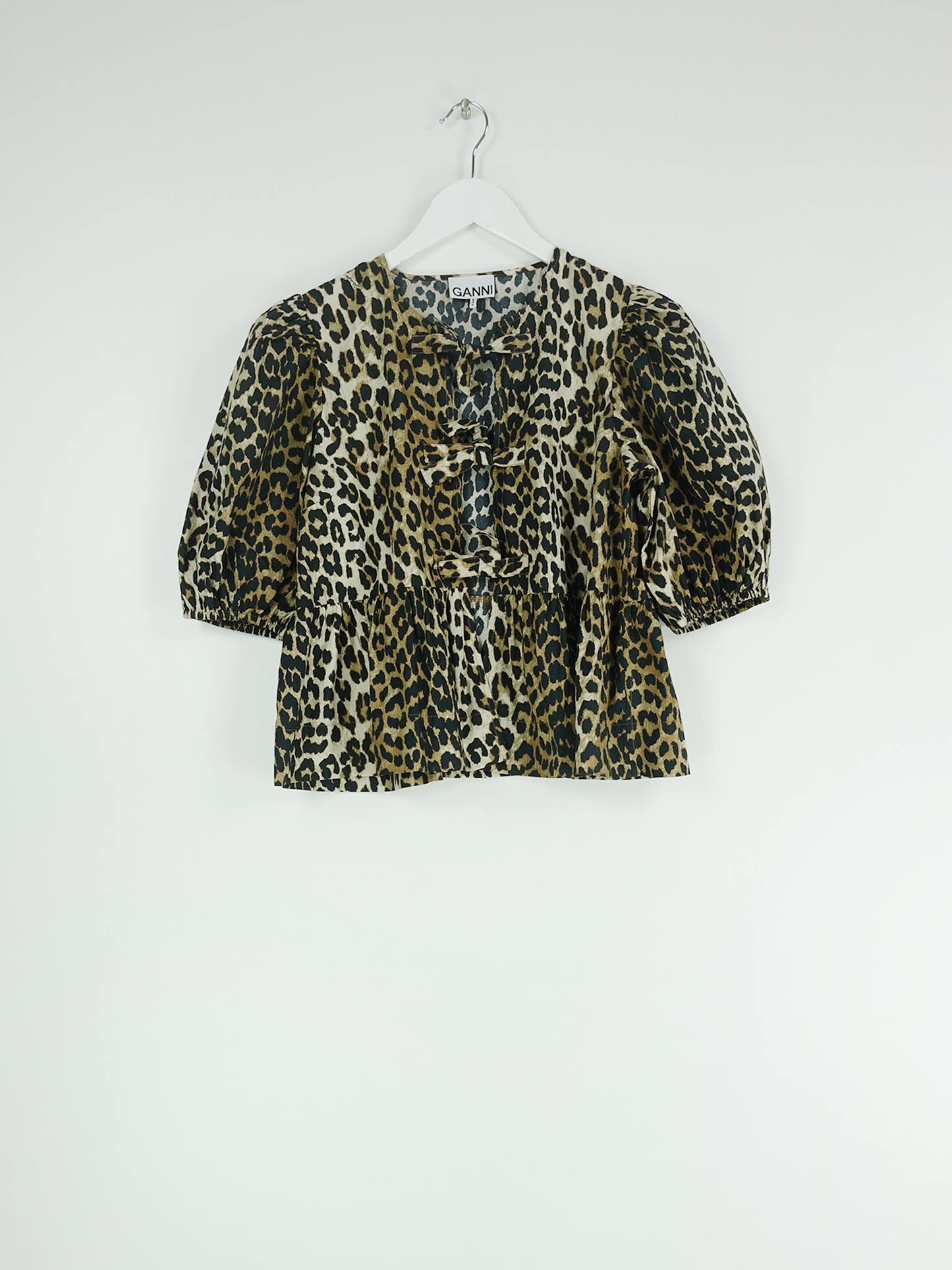 PRINTED COTTON POPLIN PEPLUM BLOUSE LEOPARD