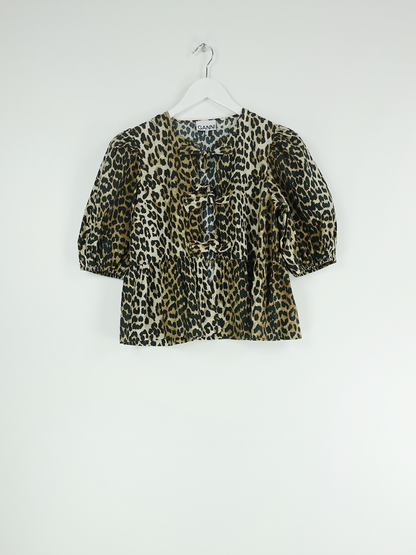 PRINTED COTTON POPLIN PEPLUM BLOUSE LEOPARD
