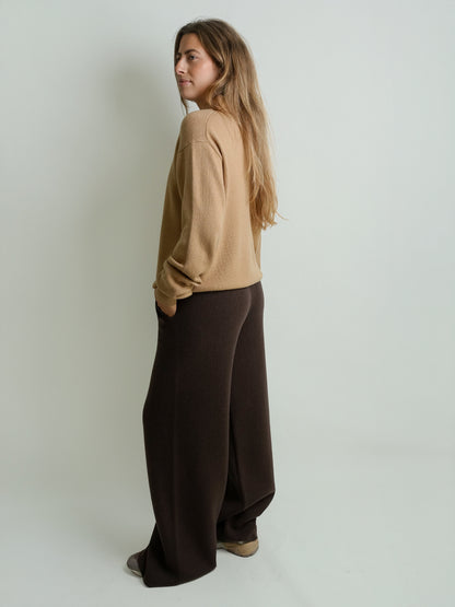 DRAWSTRING PANTS WOOL CASHMERE DARK BROWN