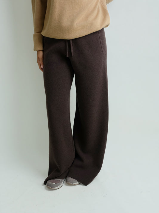 DRAWSTRING PANTS WOOL CASHMERE DARK BROWN