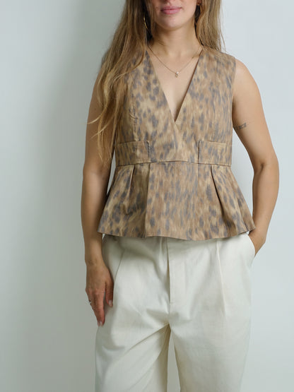 PRINTED STRETCH COTTON V-NECK POCKET BLOUSE BURRO