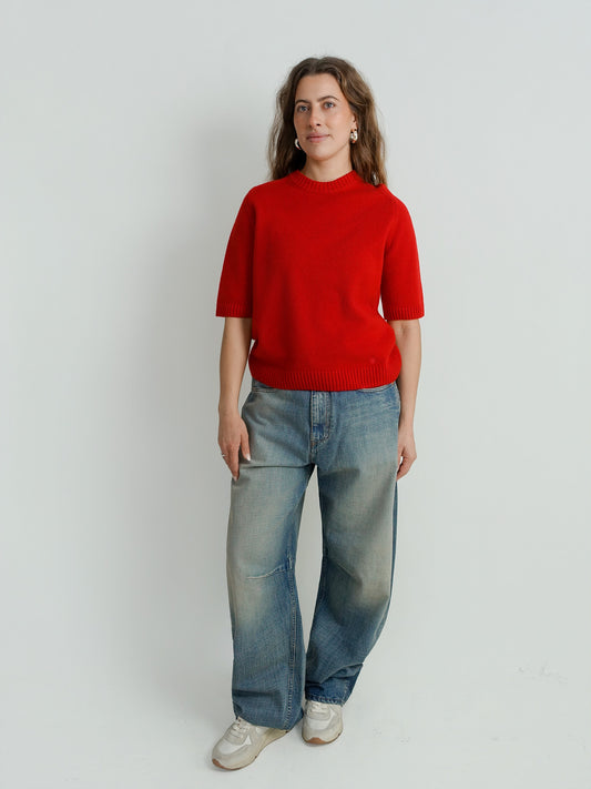 DARA SHORT-SLEEVE CREWNECK TOP RED