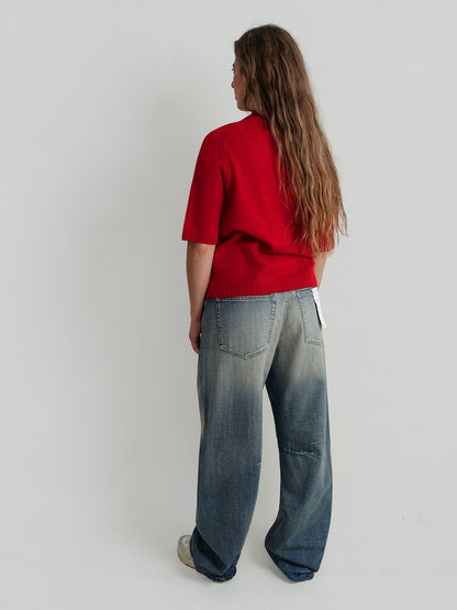 DARA SHORT-SLEEVE CREWNECK TOP RED