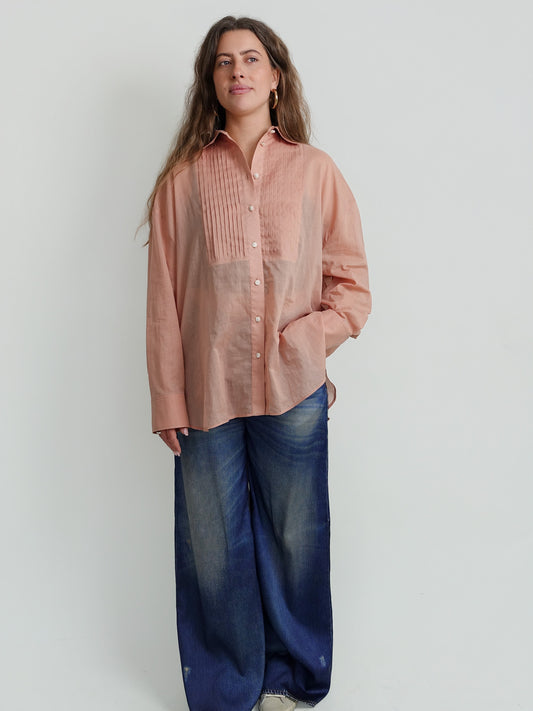OVERHEMD MIT GEFALTETEM LATZ DUSTY CORAL