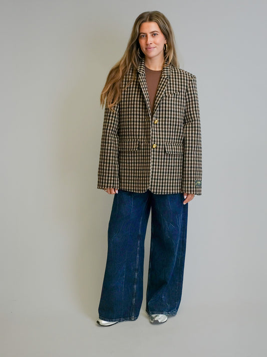 CHECK WOOL MIX OVERSIZED BLAZER CHICORY COFFEE