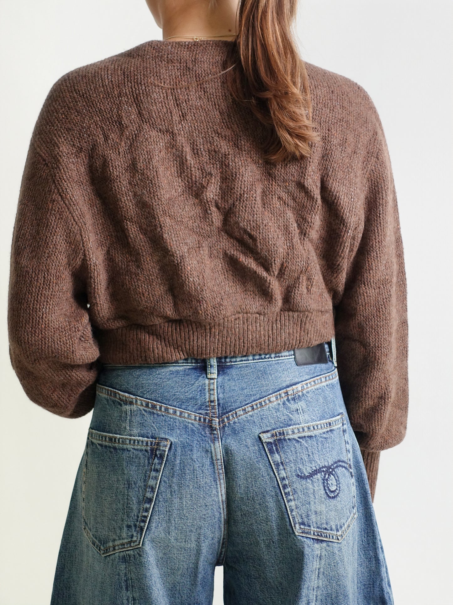 CROPPED CARDIGAN BROWN TWEED