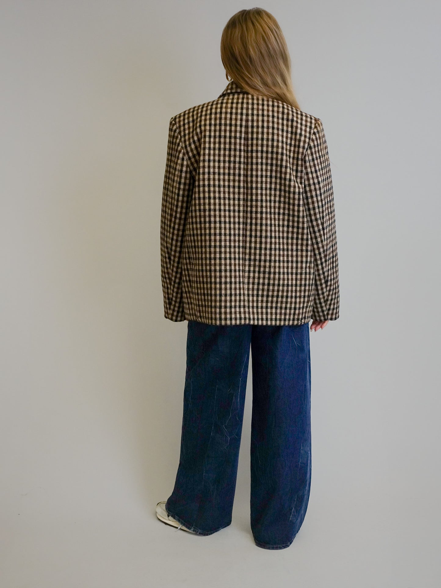 CHECK WOOL MIX OVERSIZED BLAZER CHICORY COFFEE