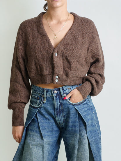 CROPPED CARDIGAN BROWN TWEED