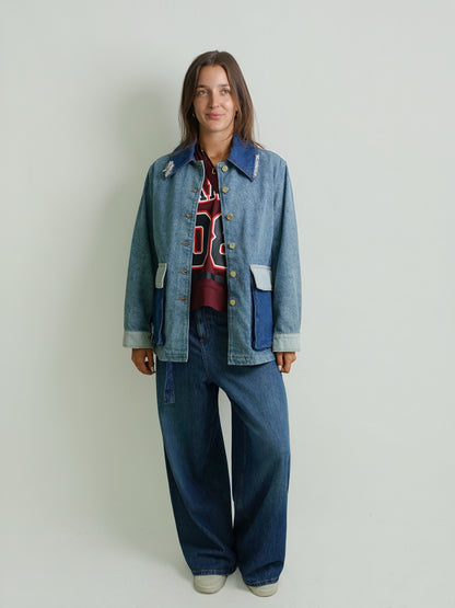 PATCHWORK DENIM MIDI JACKET MID BLUE VINTAGE