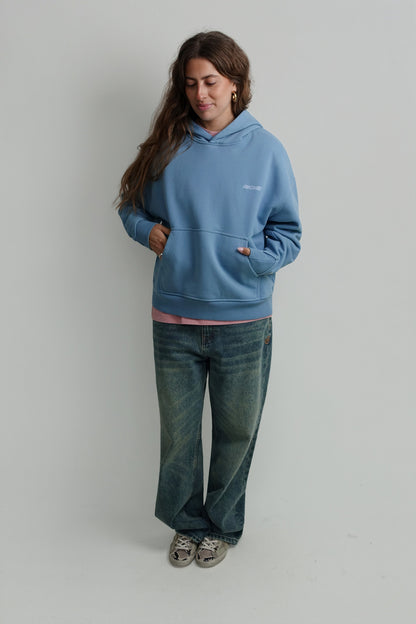 DOUBLE WASHED A LOGO HOODIE WASHED BLUE