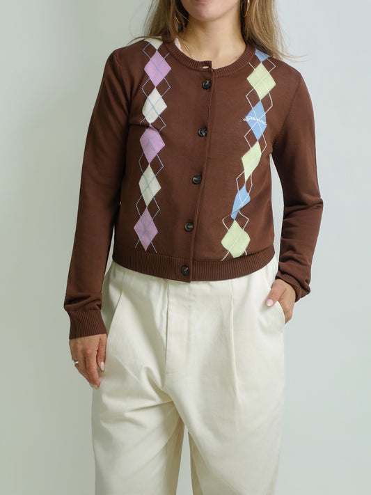 LIGHT COTTON ARGYLE CARDIGAN TIRAMISU