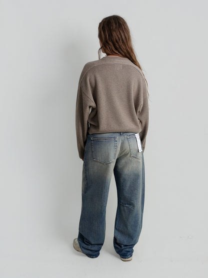 ANZOR LDS V NECK BOXY SWEATER TAUPE MELANGE