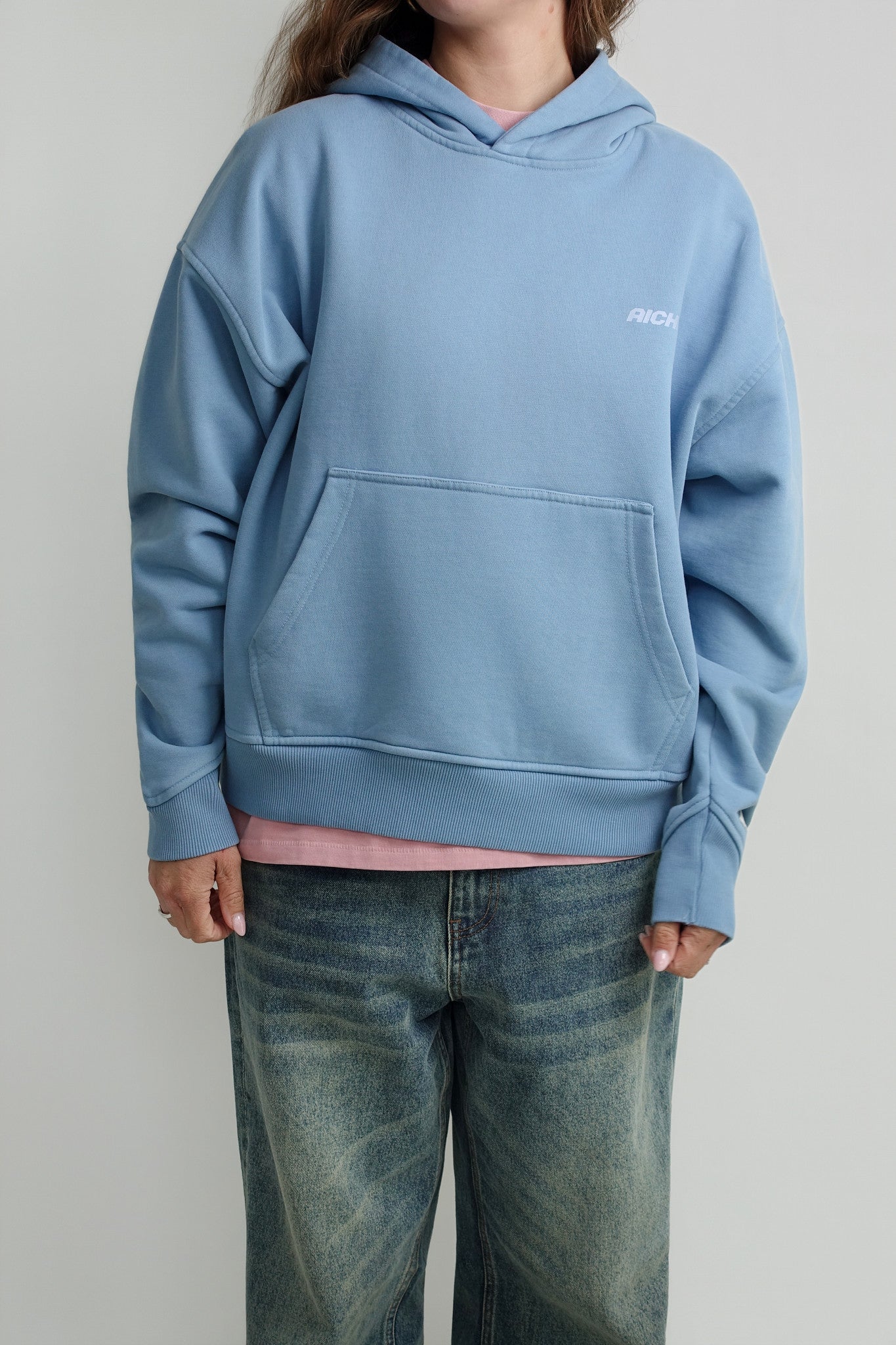 DOUBLE WASHED A LOGO HOODIE WASHED BLUE