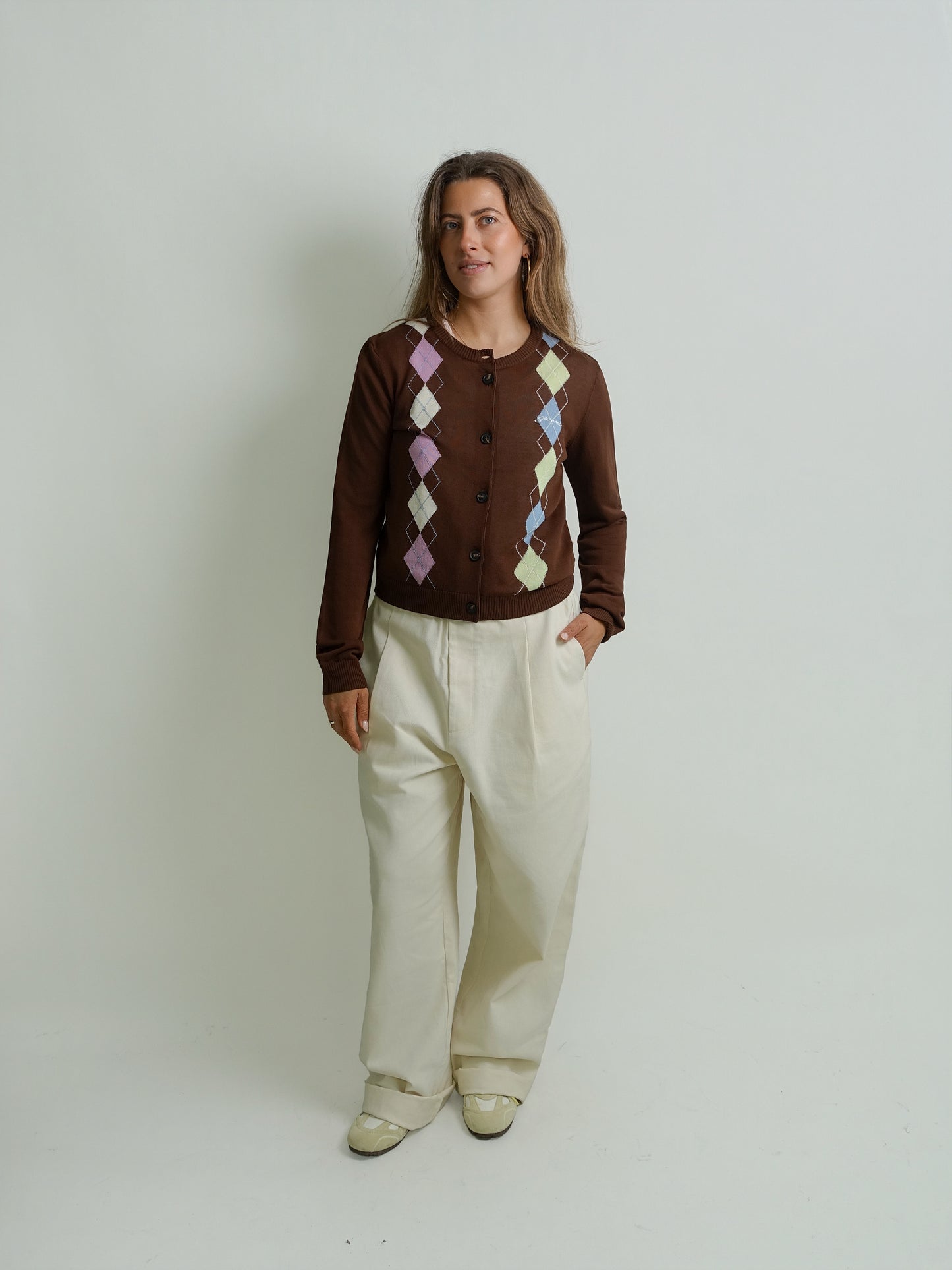 LIGHT COTTON ARGYLE CARDIGAN TIRAMISU