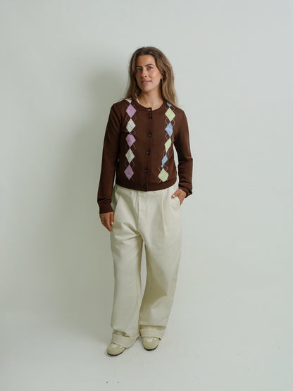 LIGHT COTTON ARGYLE CARDIGAN TIRAMISU