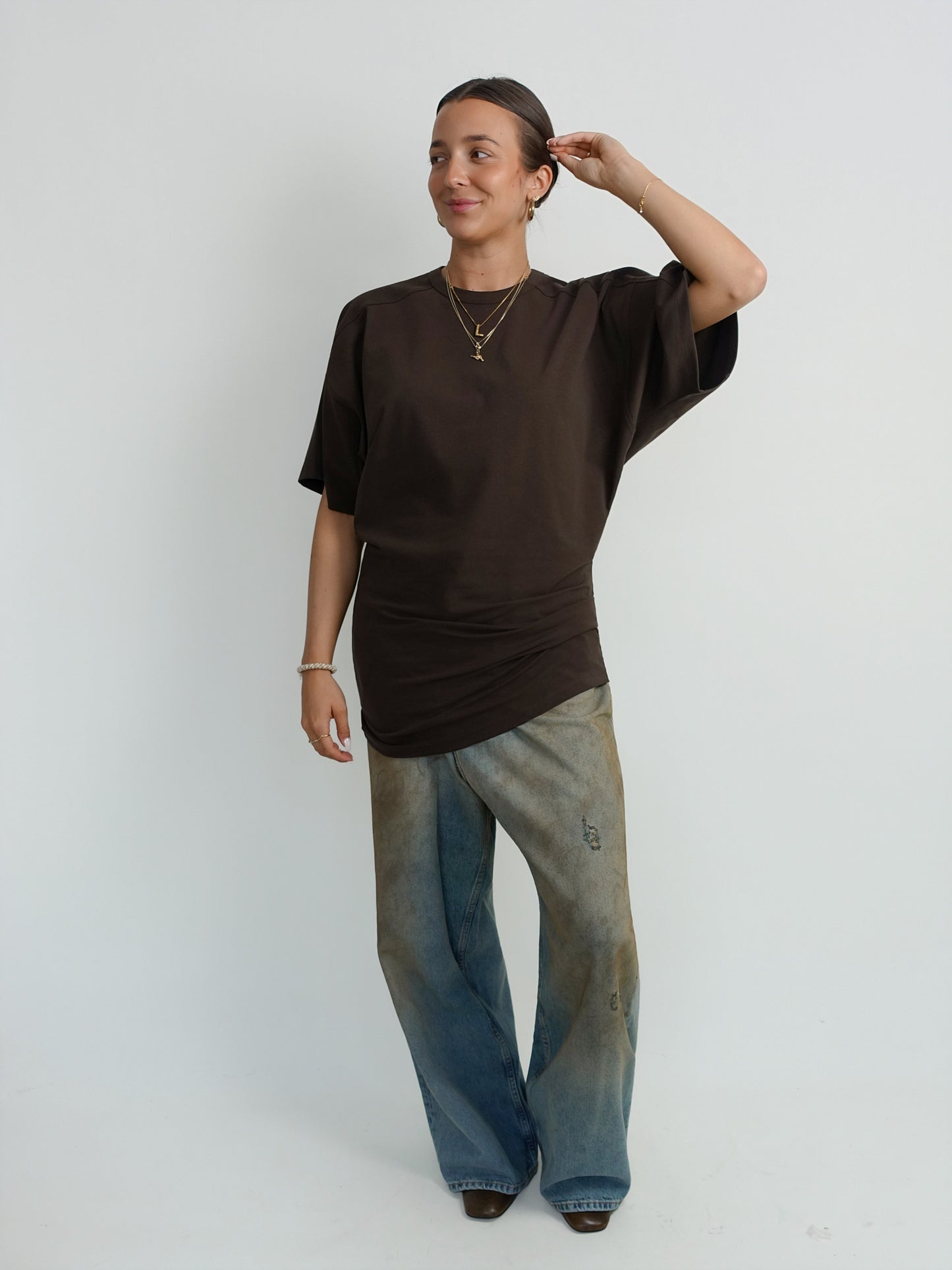 DEEP YOKE DRESS MAPLE BROWN