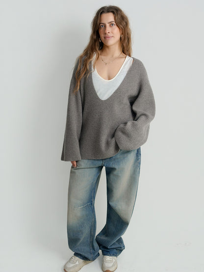 GABE DROPPED U-NECK SWEATER ASHES MELANGE