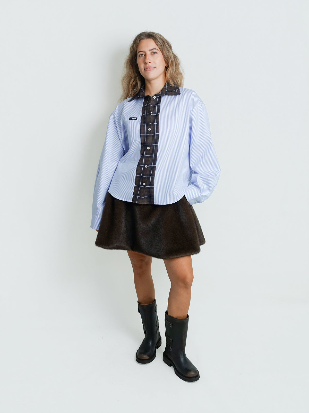 SARA MULTICHECK BLUE BROWN