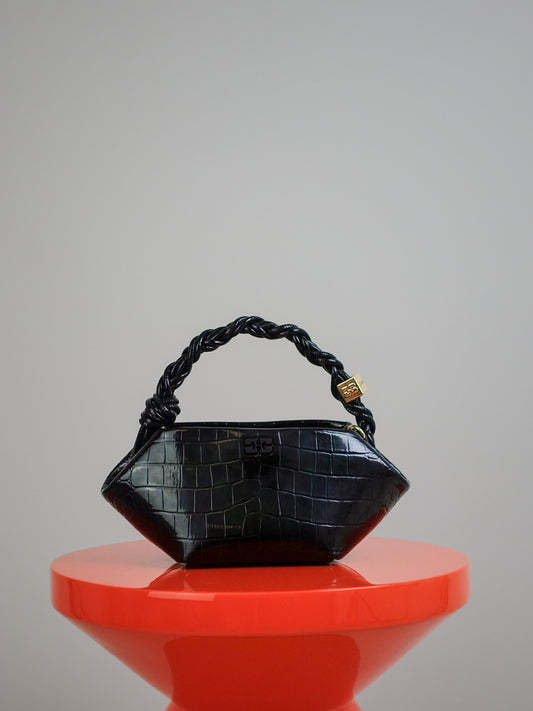 GANNI BOU BAG MINI PATENT CROCO BLACK