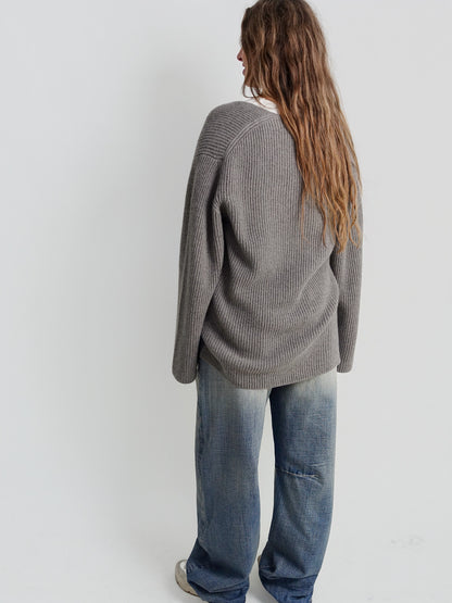 GABE DROPPED U-NECK SWEATER ASHES MELANGE