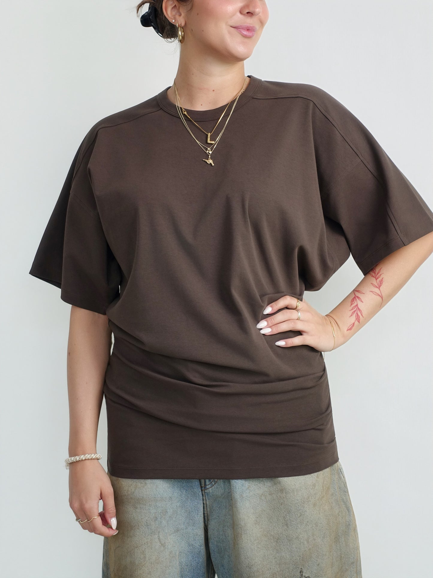 DEEP YOKE DRESS MAPLE BROWN