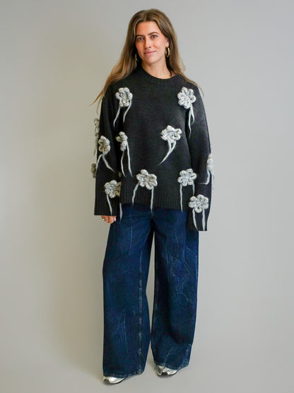 FLOWER CROCHET SWEATER PHANTOM