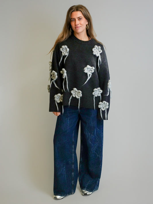 FLOWER CROCHET SWEATER PHANTOM