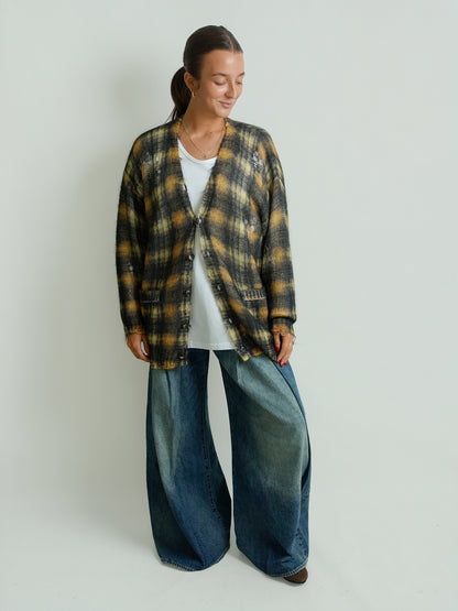 OVERSIZED CARDIGAN MULTI BROWN PLAID
