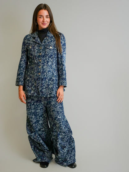 TAPESTRY DENIM FITTED BLAZER MID BLUE STONE