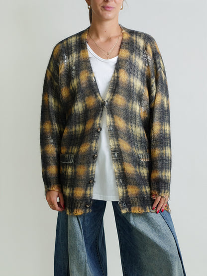 OVERSIZED CARDIGAN MULTI BROWN PLAID