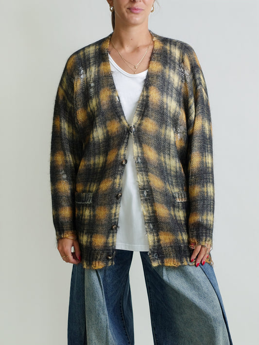 OVERSIZED CARDIGAN MULTI BROWN PLAID